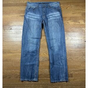 Helix Relaxed Straight‎ Blue Medium Wash Whiskered Denim Jeans Mens 36x34